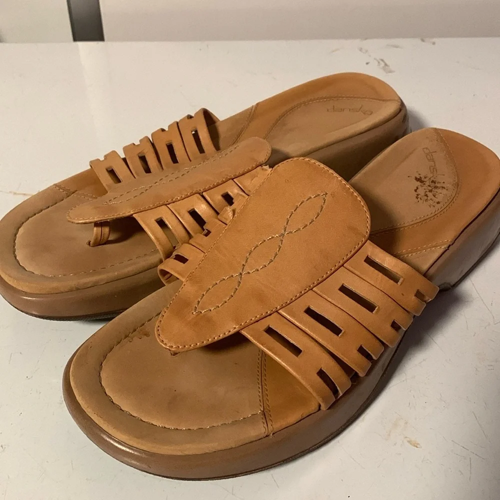 Dansko tan leather wedge slide sandal